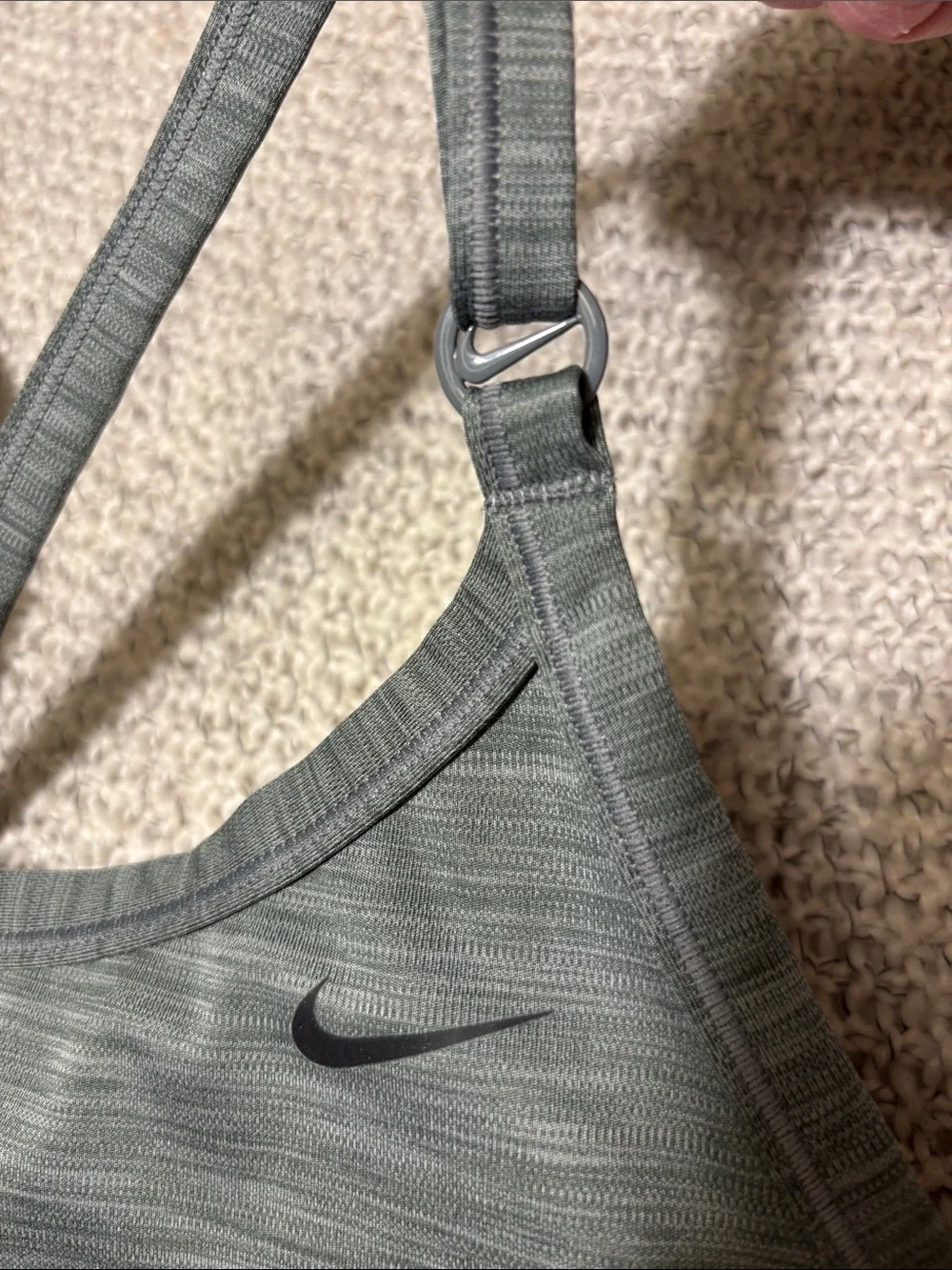 Nike Dri-Fit Indy Olive/Gray Racerback Light Support padded Sports Bra, lg - Picture 2 of 8